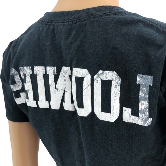 Gildan SMALL Women's Black Distressed The Loonies Crop Short Sleeve Tee Shirt - Picture 4 of 5